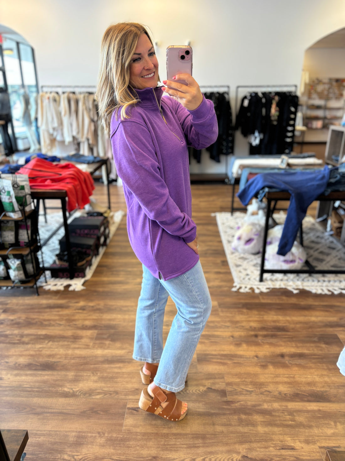 Miley - Vintage Quarter Zip Pullover - Purple