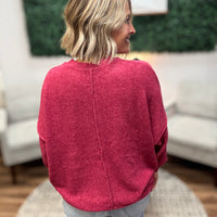Brushed Melange Drop Shoulder Oversized Top - Cabernet