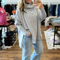 Brushed Melange Cowl Neck Poncho Pullover - Heather Grey