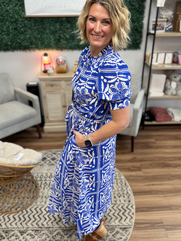 Scarf Print Button Down Maxi Dress