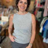 Ribbed Viscose Crew Neck Loose Fit Tank - Grey