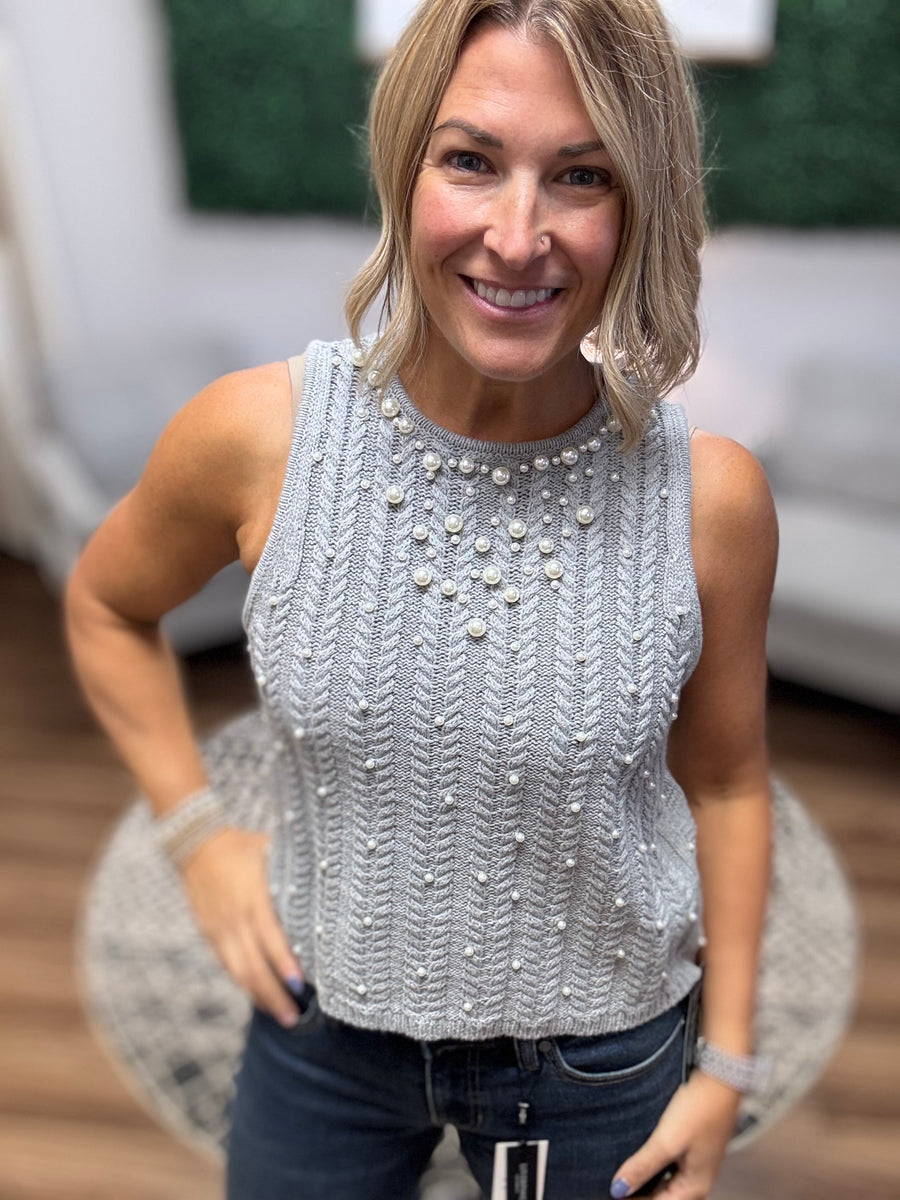Elle - Pearl Knit Tank - Heather Grey