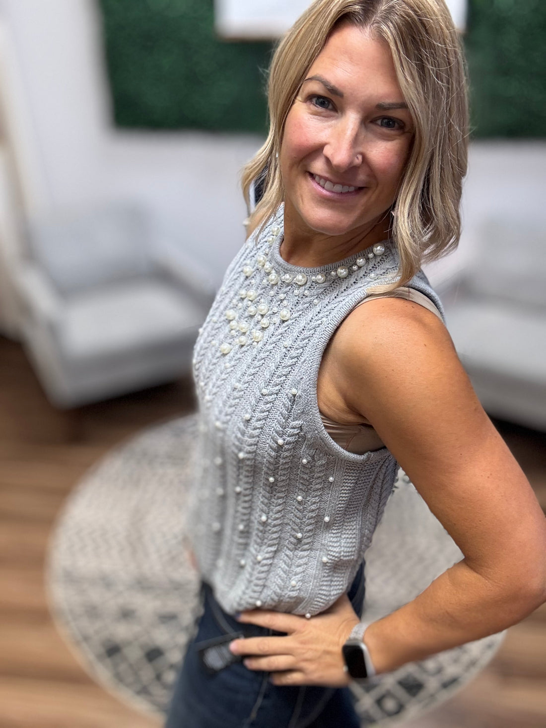 Elle - Pearl Knit Tank - Heather Grey