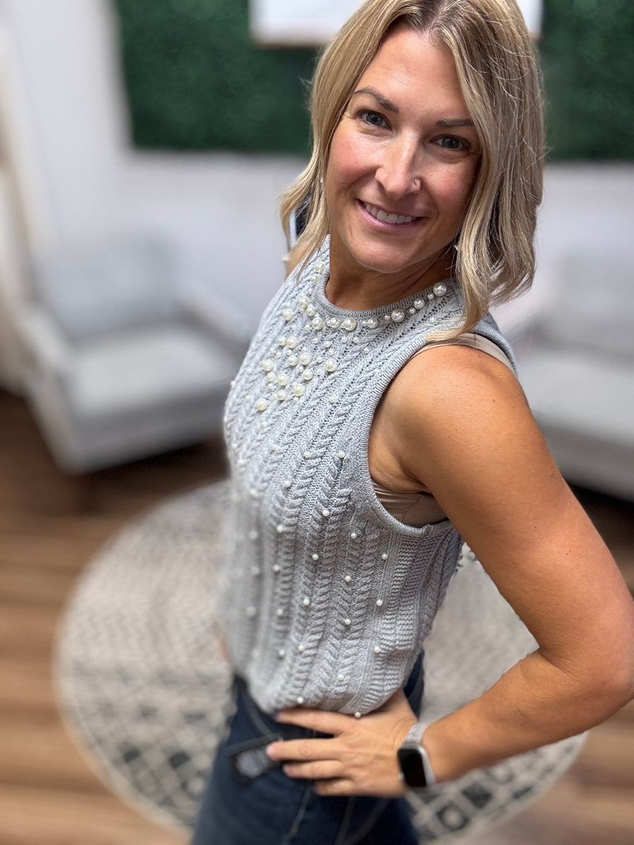 Elle - Pearl Knit Tank - Heather Grey