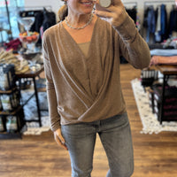 Long Sleeve V-Neck Surplice Top - Mocha