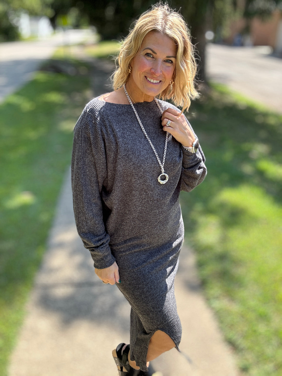 Ribbed Asymmetric Hem and Sleeve Top & Skirt Set