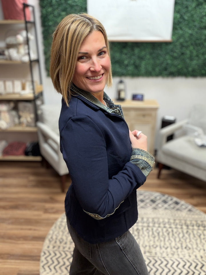 Clarissa - Mixed Media Jacket - Navy