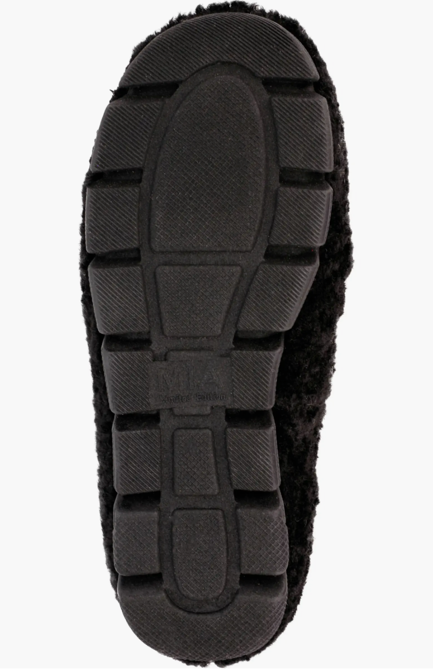 MIA Limited Edition Black Faux Shearling Slide