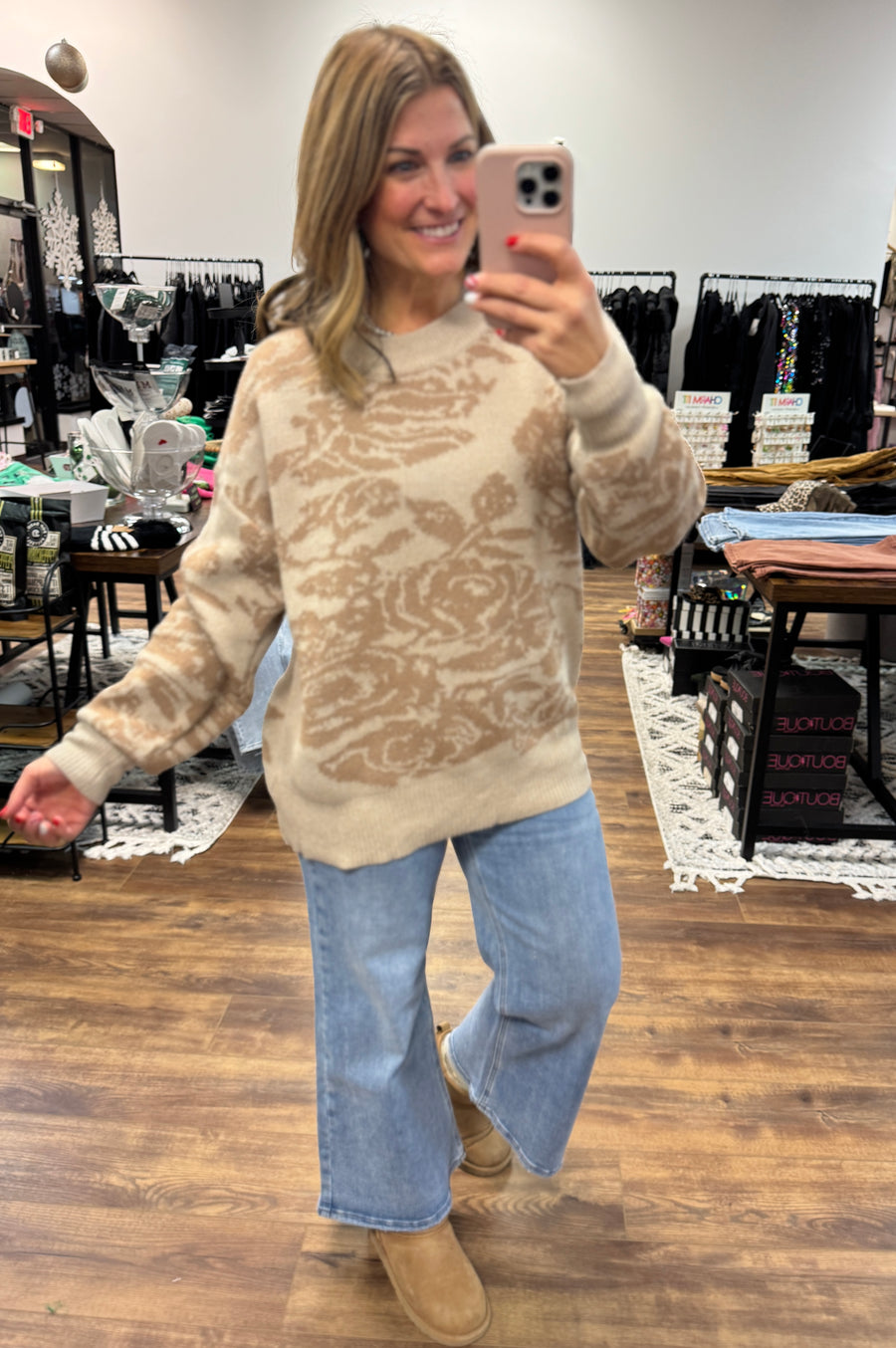 Taupe Floral Sweater