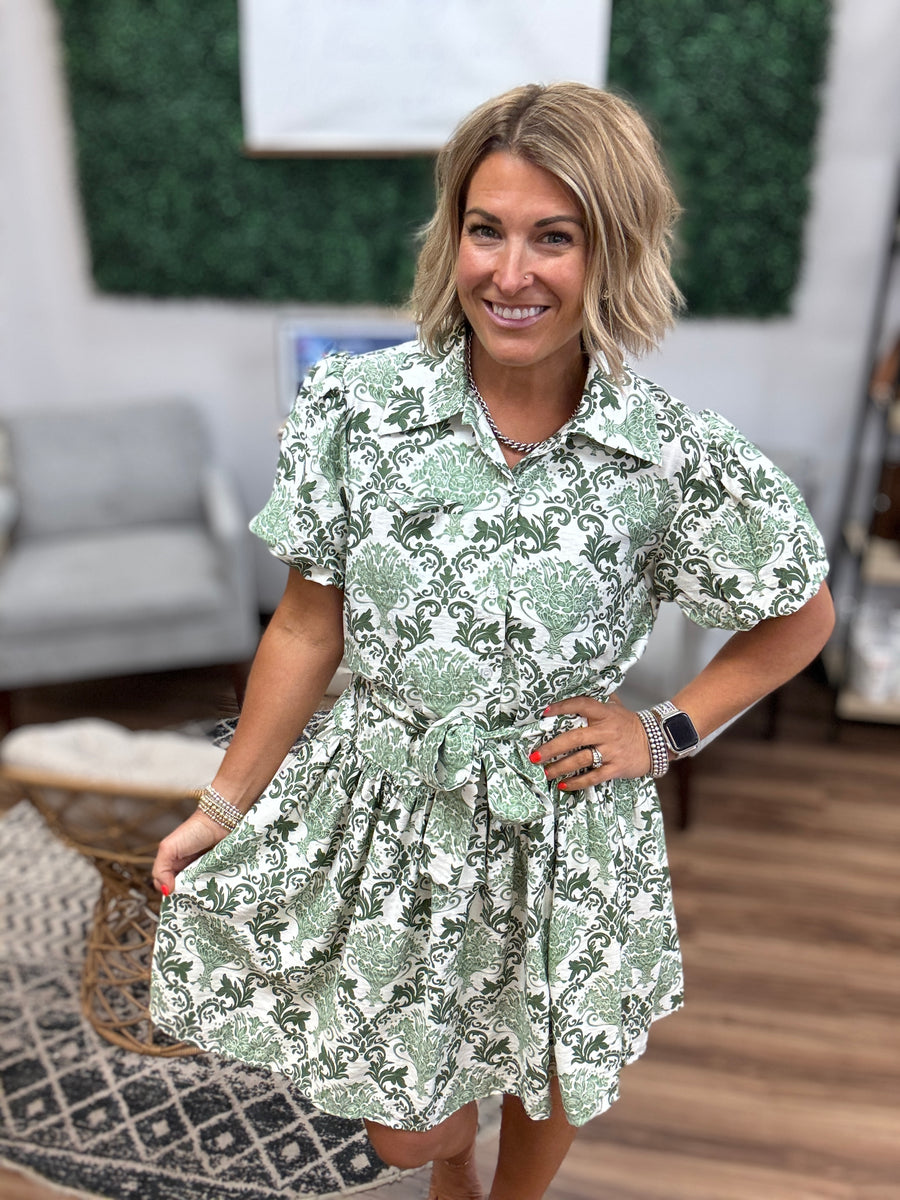 Southern Charm Damask Shirt Dress