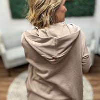 Open Front Longline Cardigan with Hoodie - Taupe