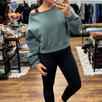 Fleece Off Shoulder Pullover - Ash Jade