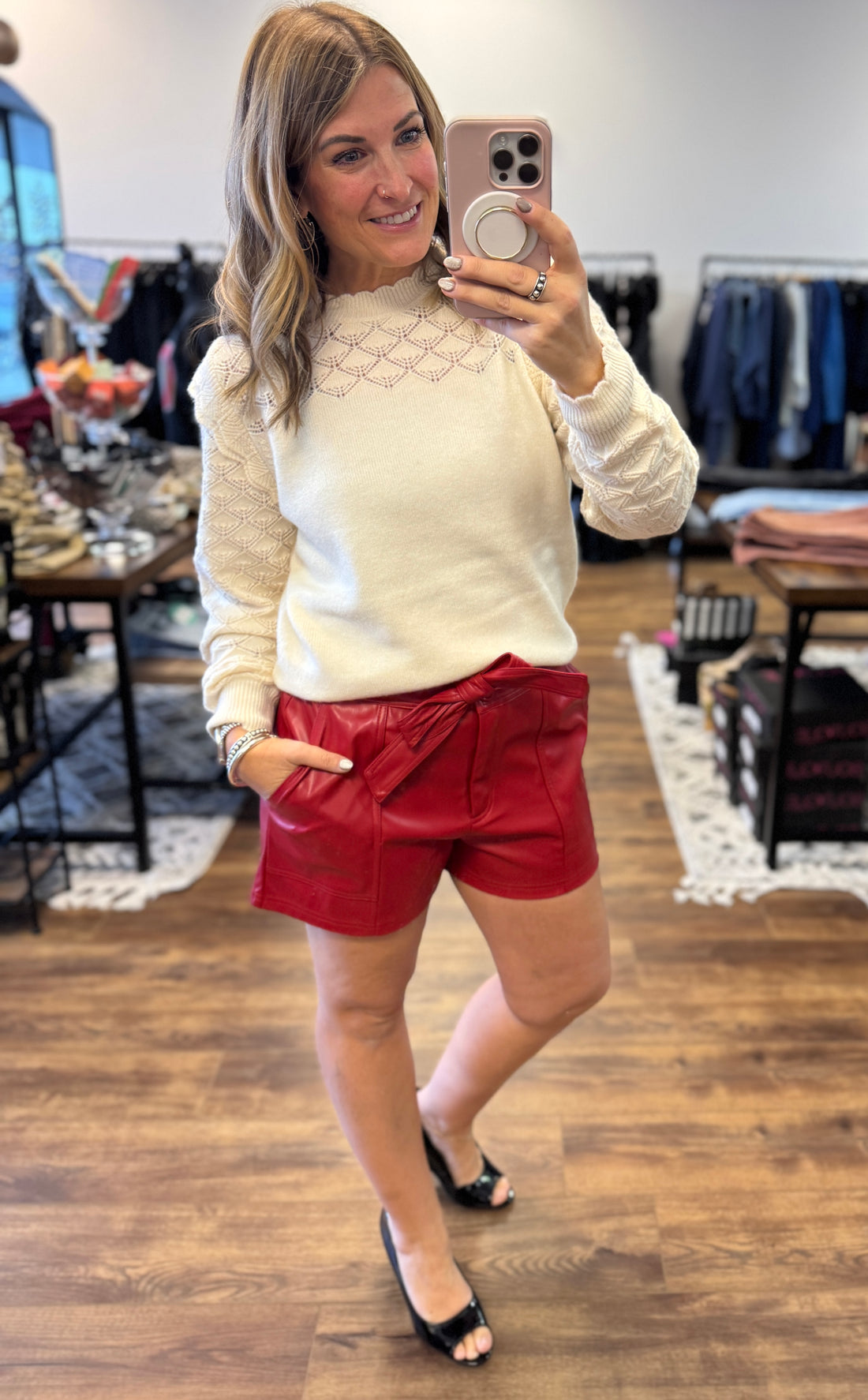 New York Minute Faux Leather Shorts - Red