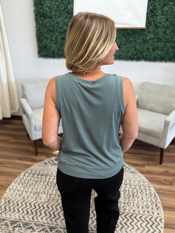 Luxe Air Ribbed V-Neck Tank - Spruce