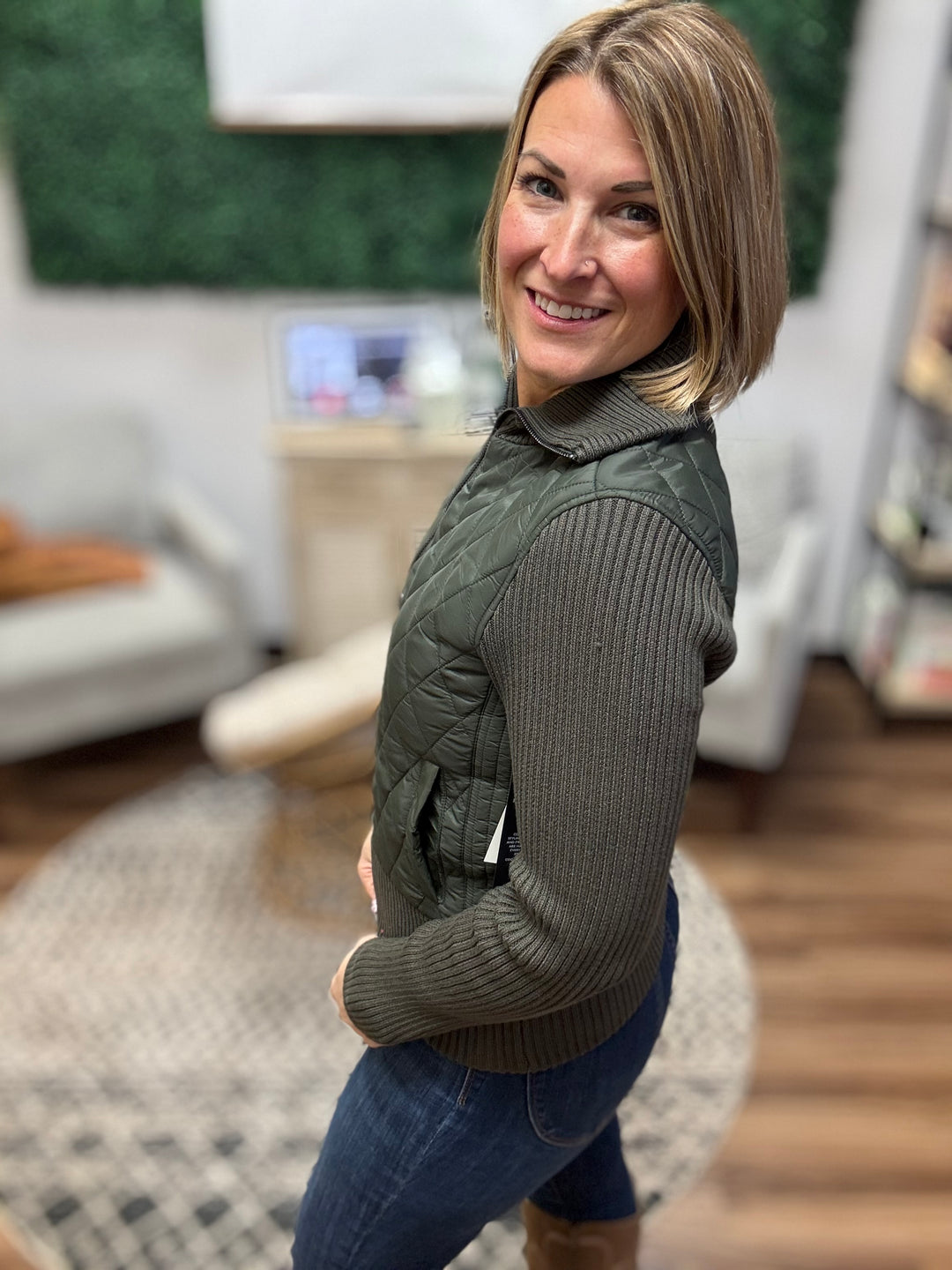 Liverpool - Quilted Zip Front Sweater Jacket
