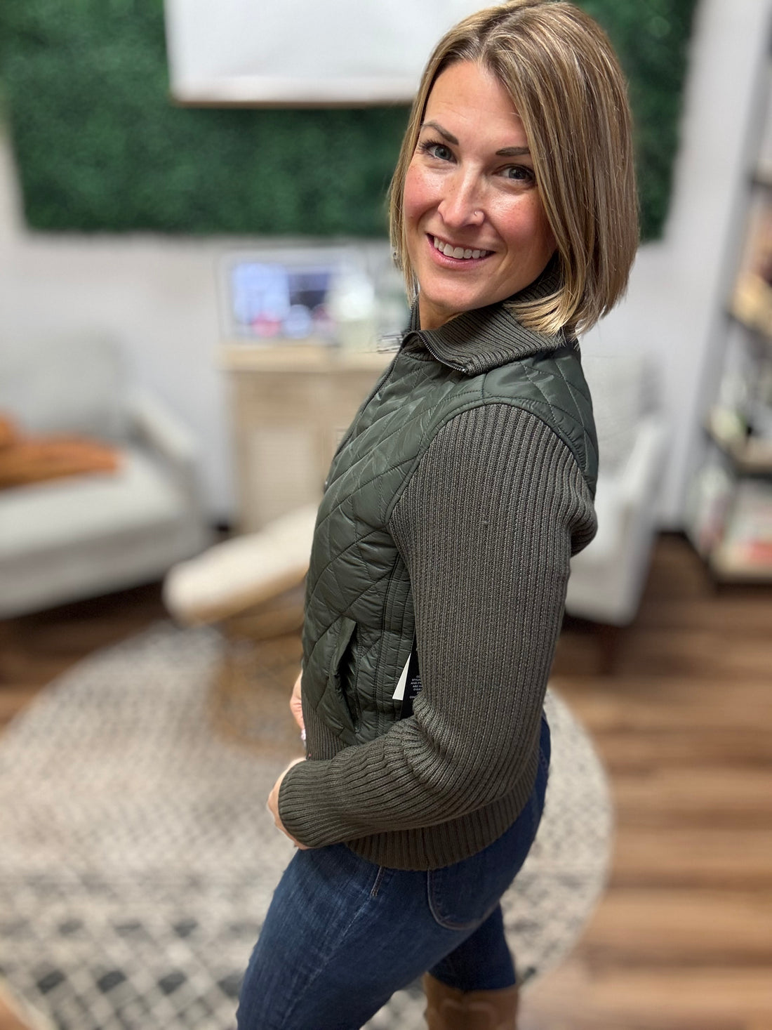 Liverpool - Quilted Zip Front Sweater Jacket