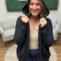 Open Front Longline Cardigan with Hoodie - Black