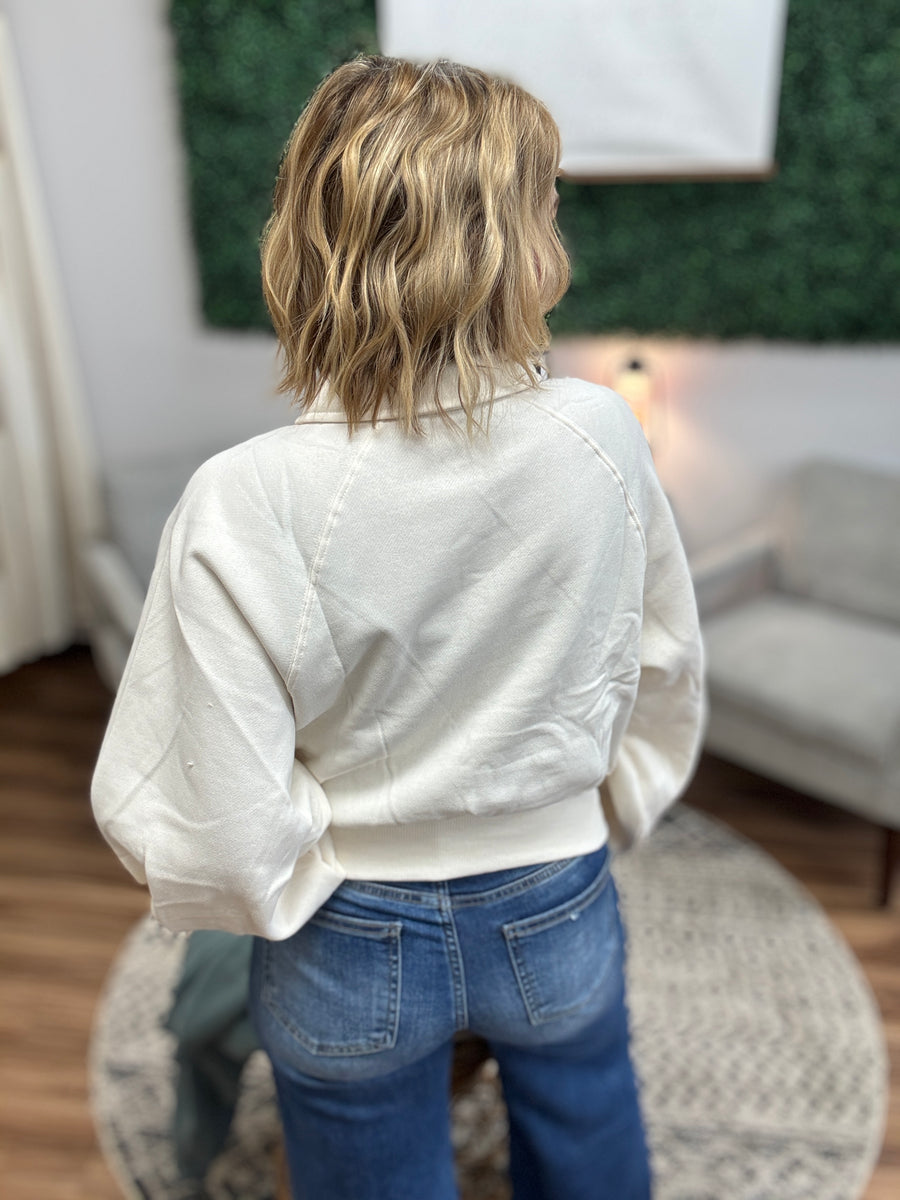 Balloon Sleeve Snap Polo - Pearl