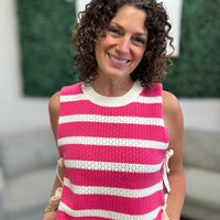 Textured Stripe Side Tied Vest - Fuchsia