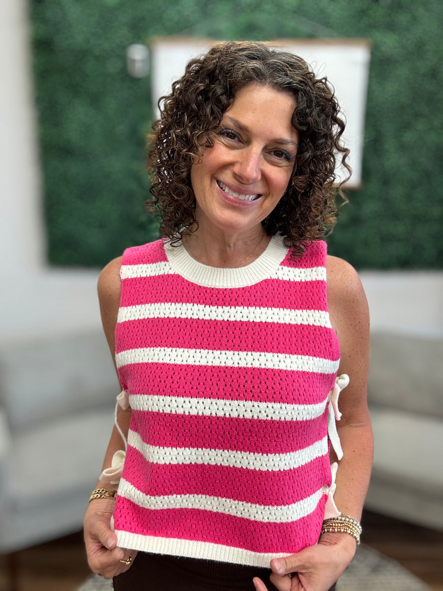 Textured Stripe Side Tied Vest - Fuchsia
