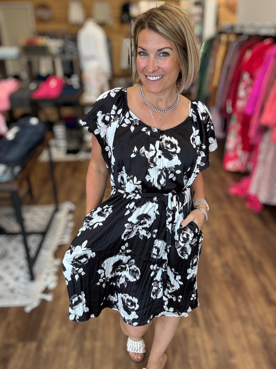 Liverpool - Midnight Bloom Flutter Sleeve Dress