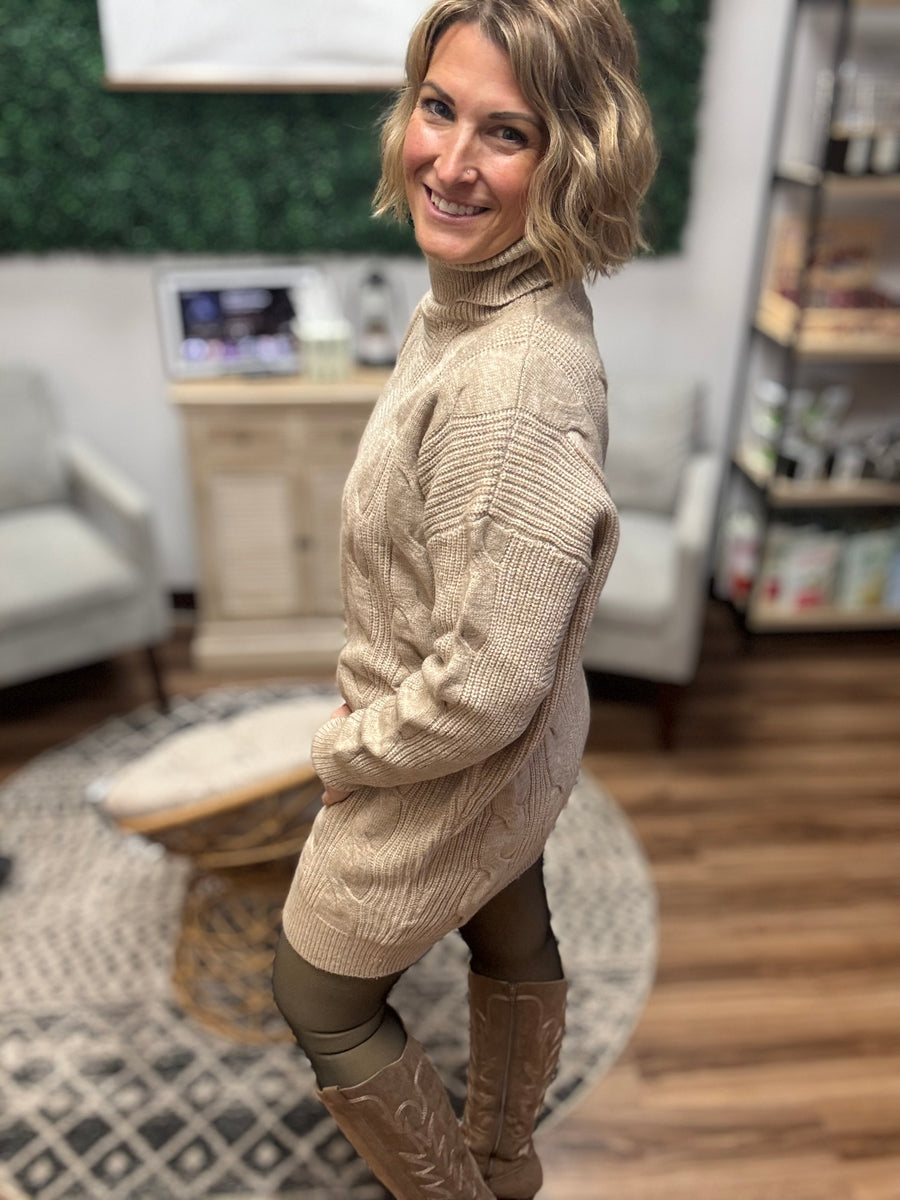 Chunky Cable Knit Sweater Dress