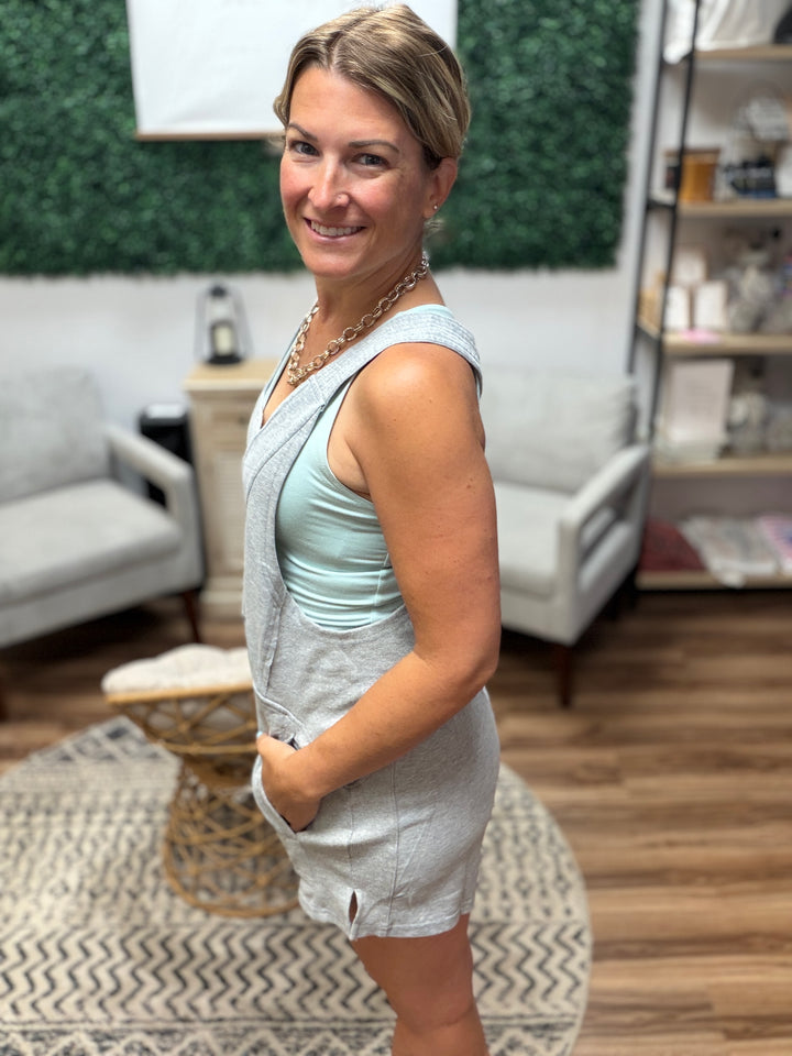 Beach Please Romper - Heather Grey
