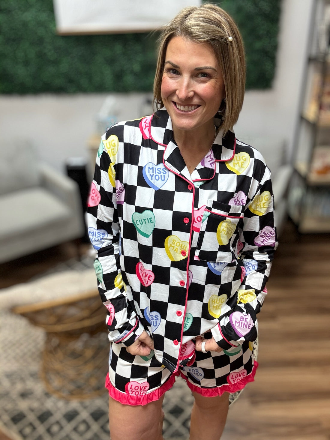 Checkered Conversation Hearts Pajama Set