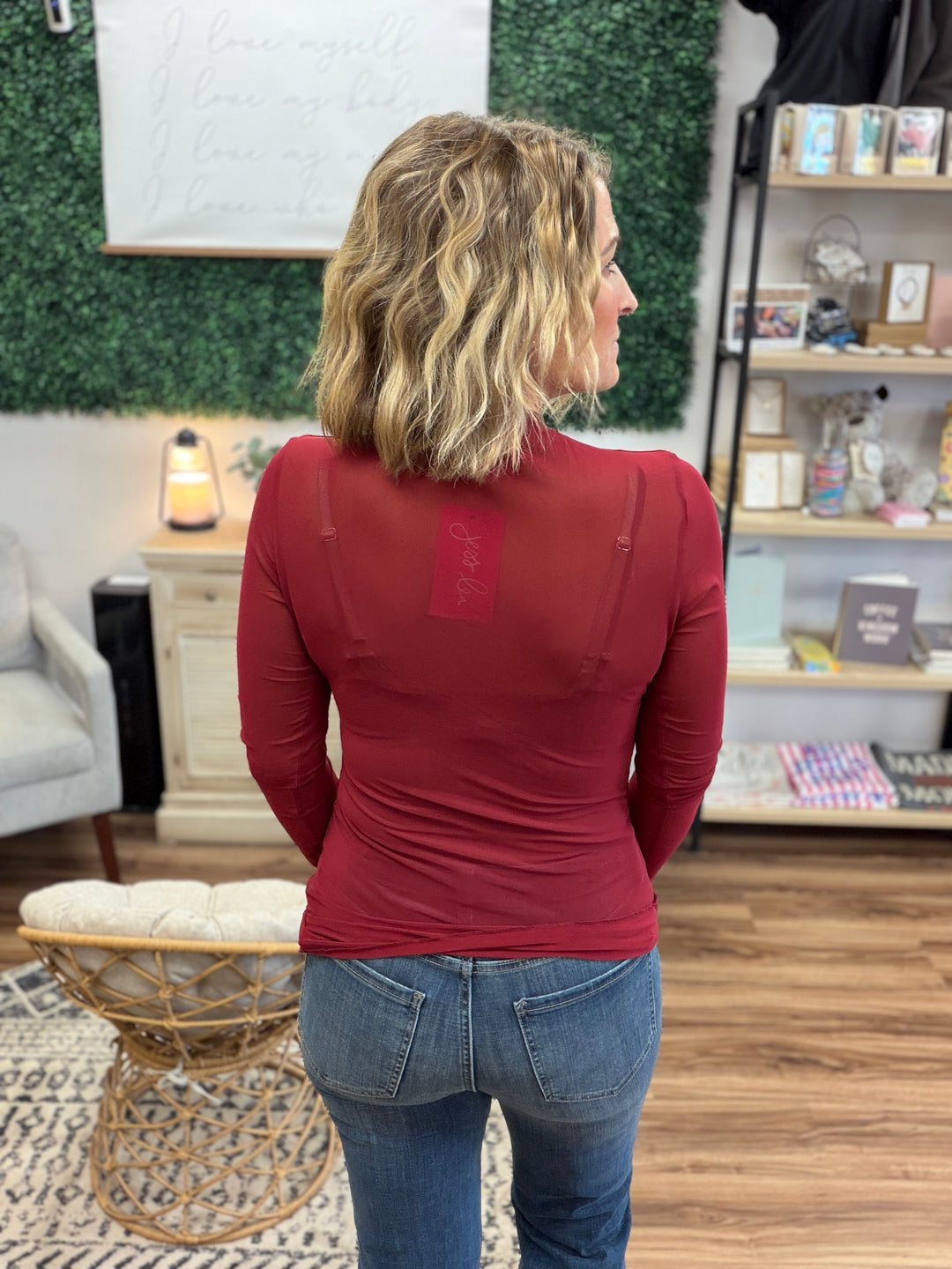 Kate Mesh Top - Burgundy