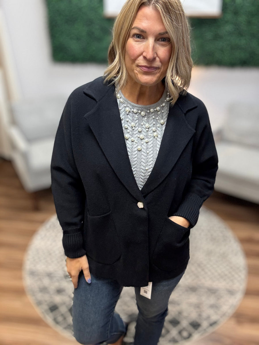 Madeline - Knit Blazer Cardigan - Black