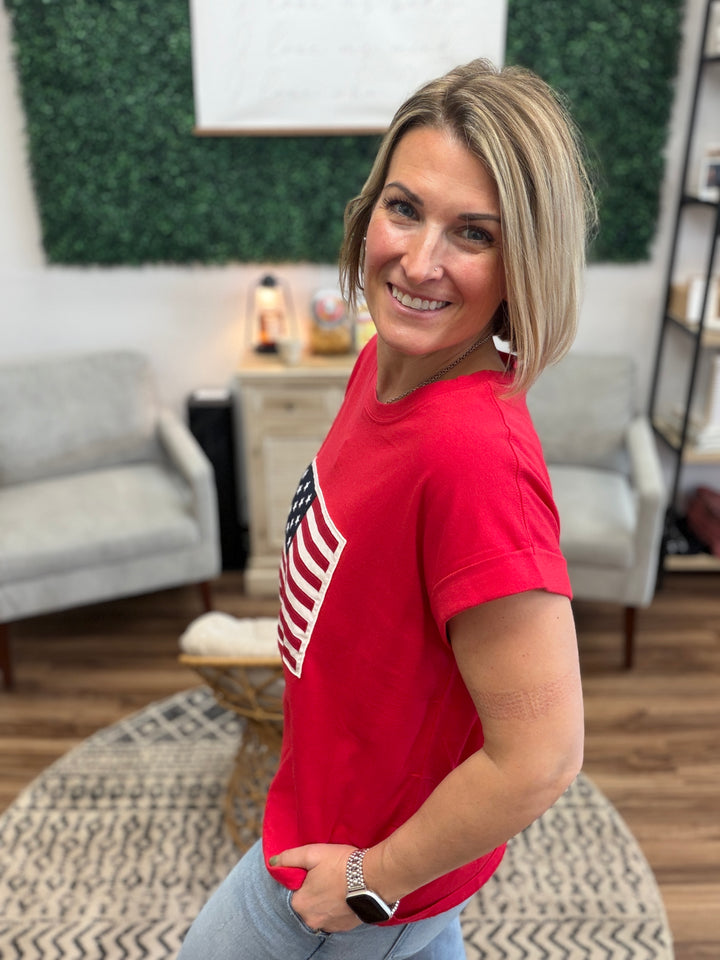 Flag Patch Tee - Ruby
