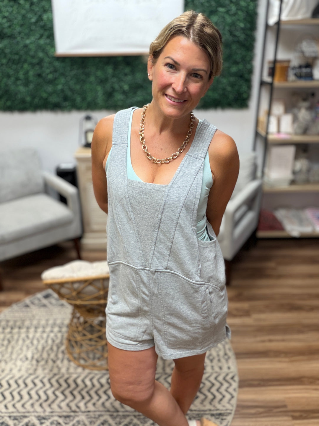 Beach Please Romper - Heather Grey