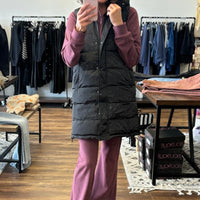 Long Puffer Vest with Hood