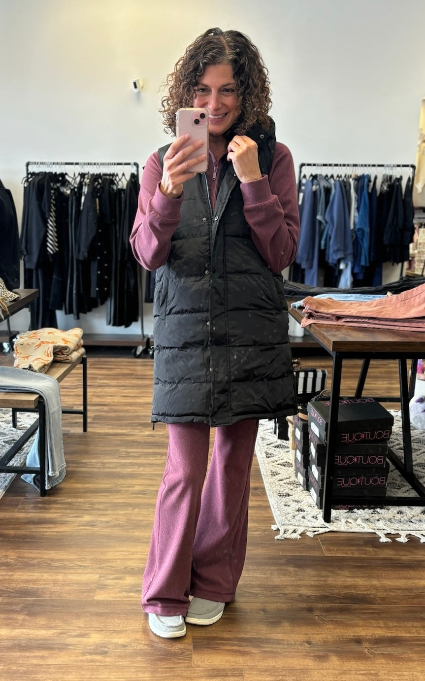 Long Puffer Vest with Hood