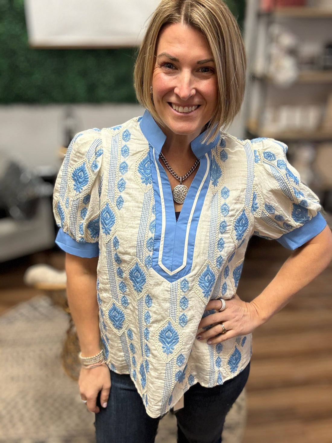 Blue Willow Embroidered Blouse