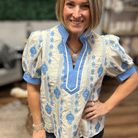 Blue Willow Embroidered Blouse