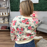 Floral French Terry Pullover with Balloon Sleeves