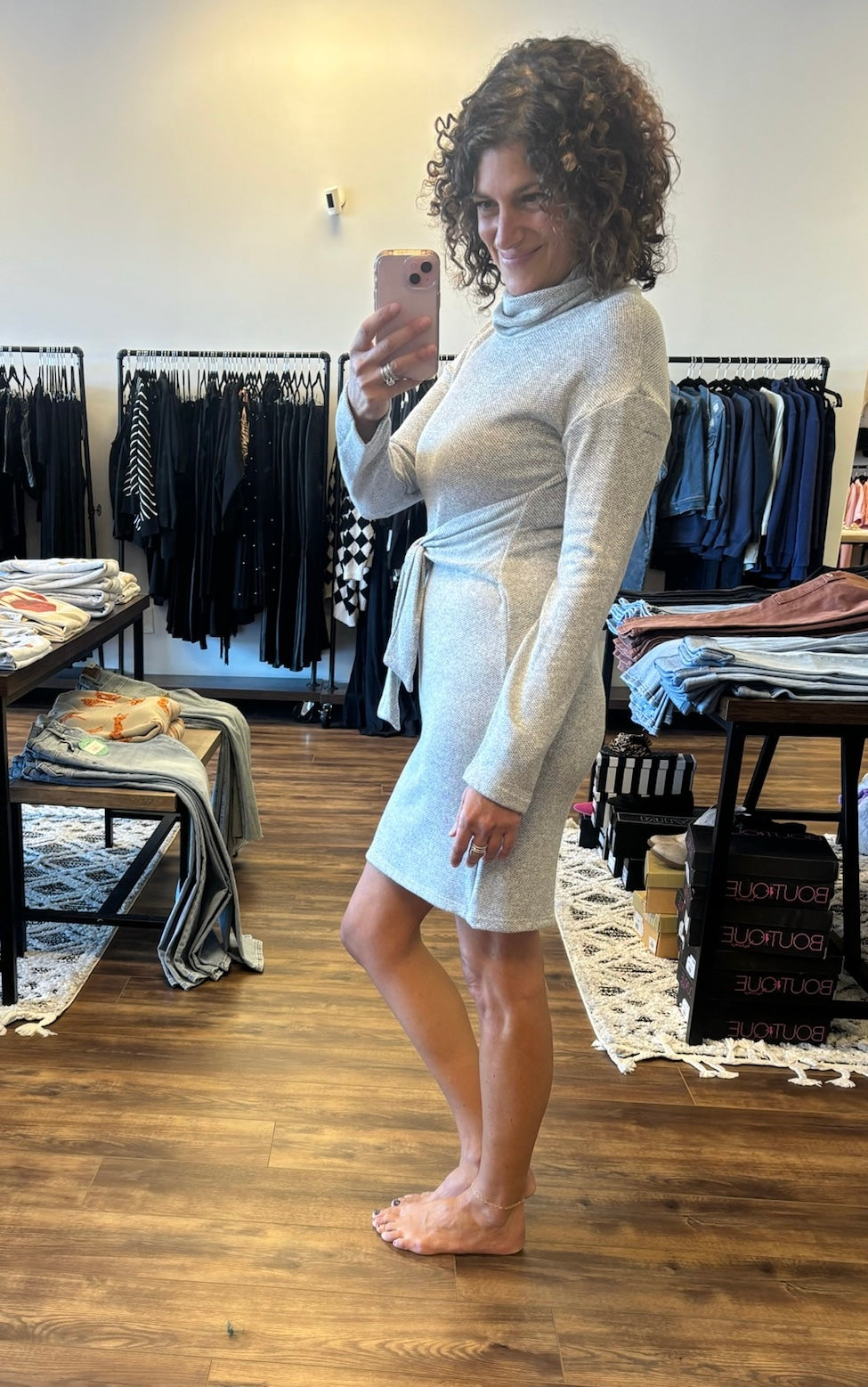 Long Sleeve Waist Tie Dress