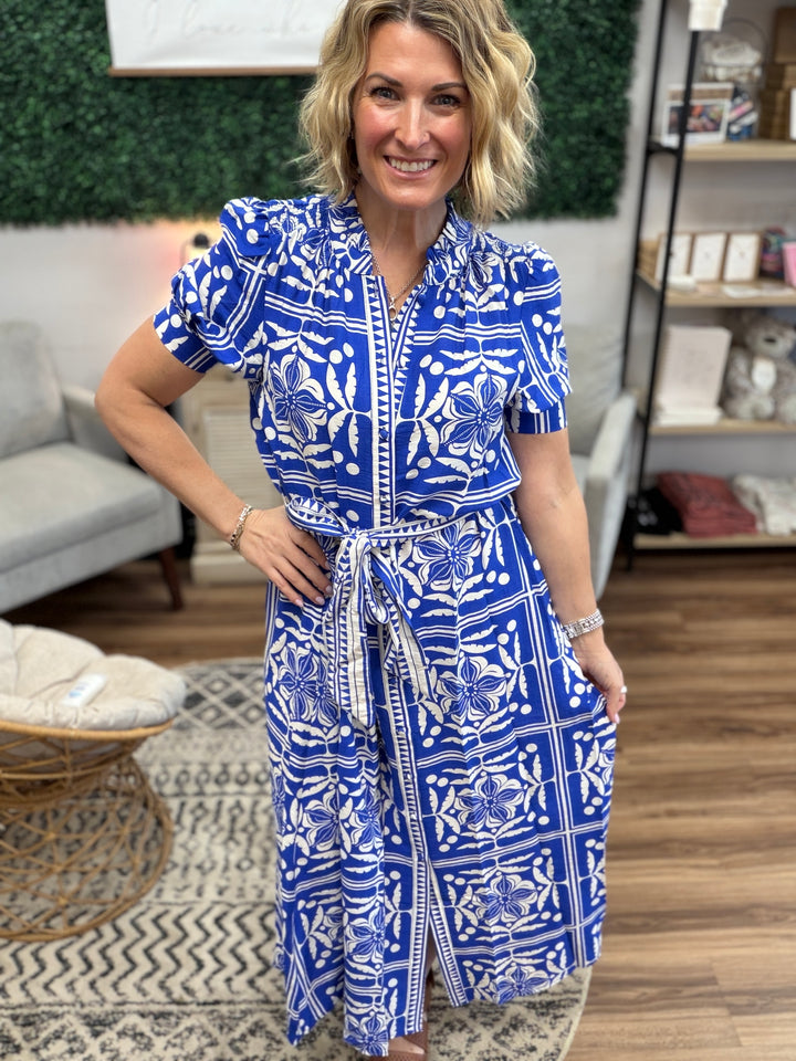 Scarf Print Button Down Maxi Dress