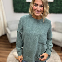 Brushed Melange Drop Shoulder Oversized Top - Ash Jade