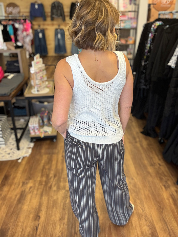 Striped Straight Leg Pants - Charcoal