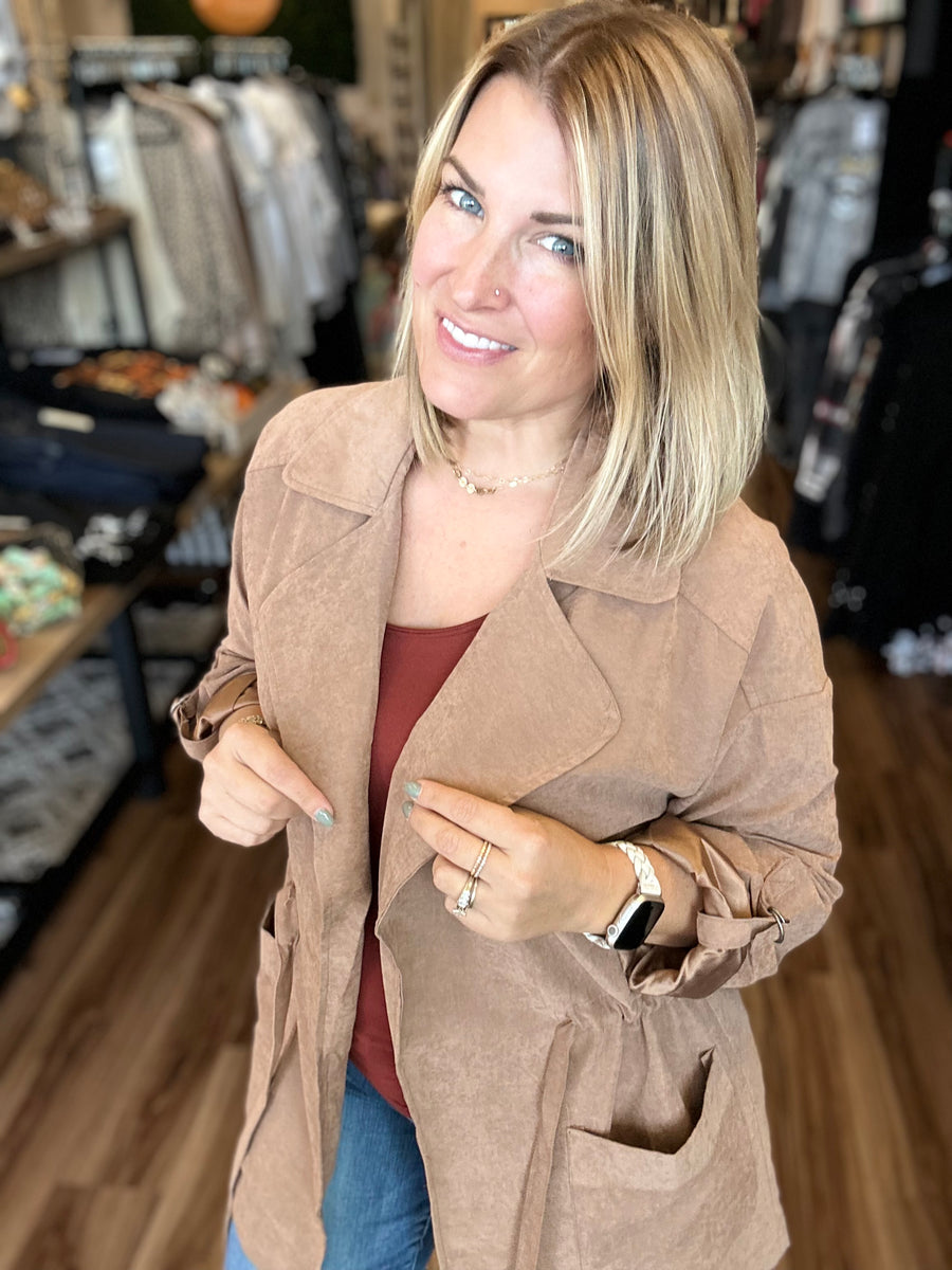Peachskin Trench Jacket with Drawstrings