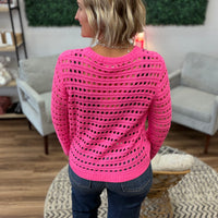 Round Neck Open Gauge Sweater - Hot Pink