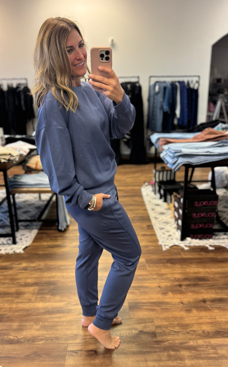 Scuba Crewneck Pullover & Jogger 2-Piece Set - Blue Indigo