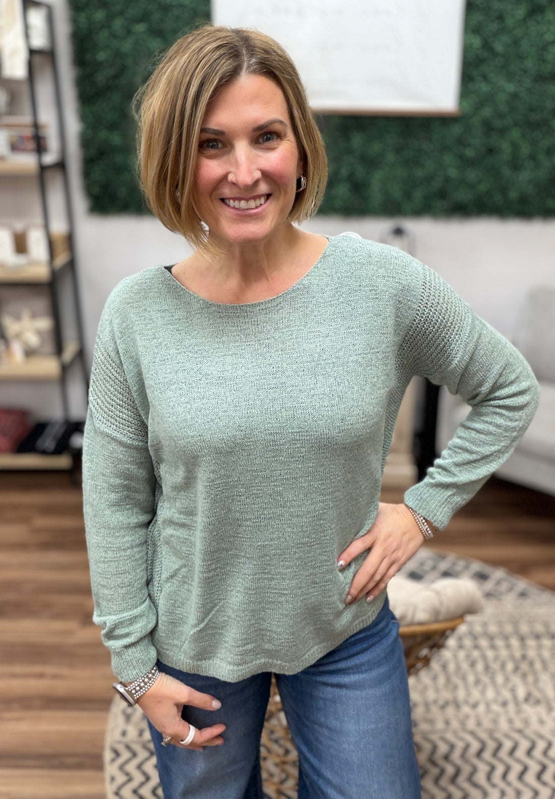 Lightweight Drop Shoulder Sweater - Seafoam