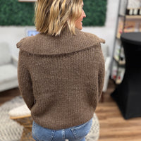 High Neck Full Zip Sweater - Brown