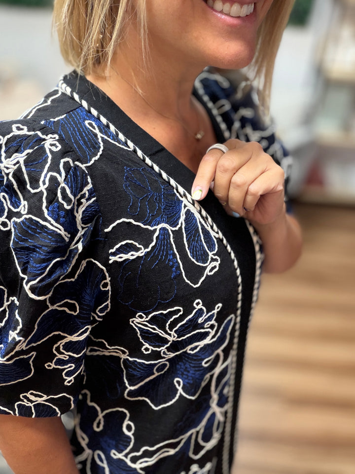 Intricate Embroidered Puff Sleeve Dress