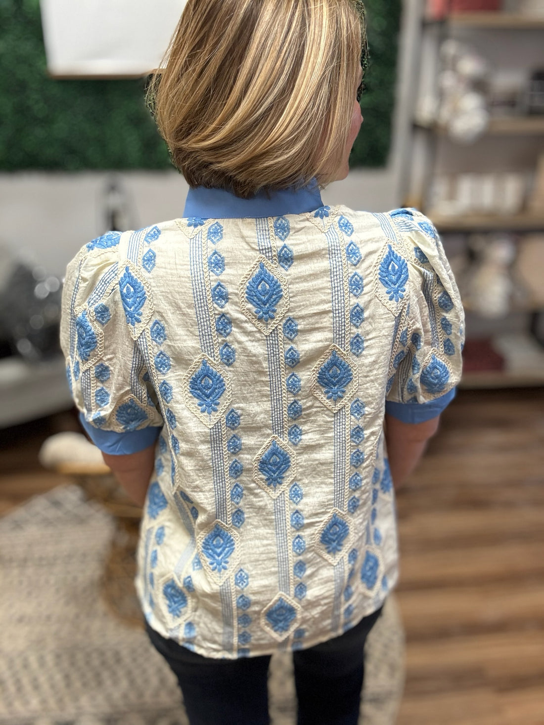 Blue Willow Embroidered Blouse