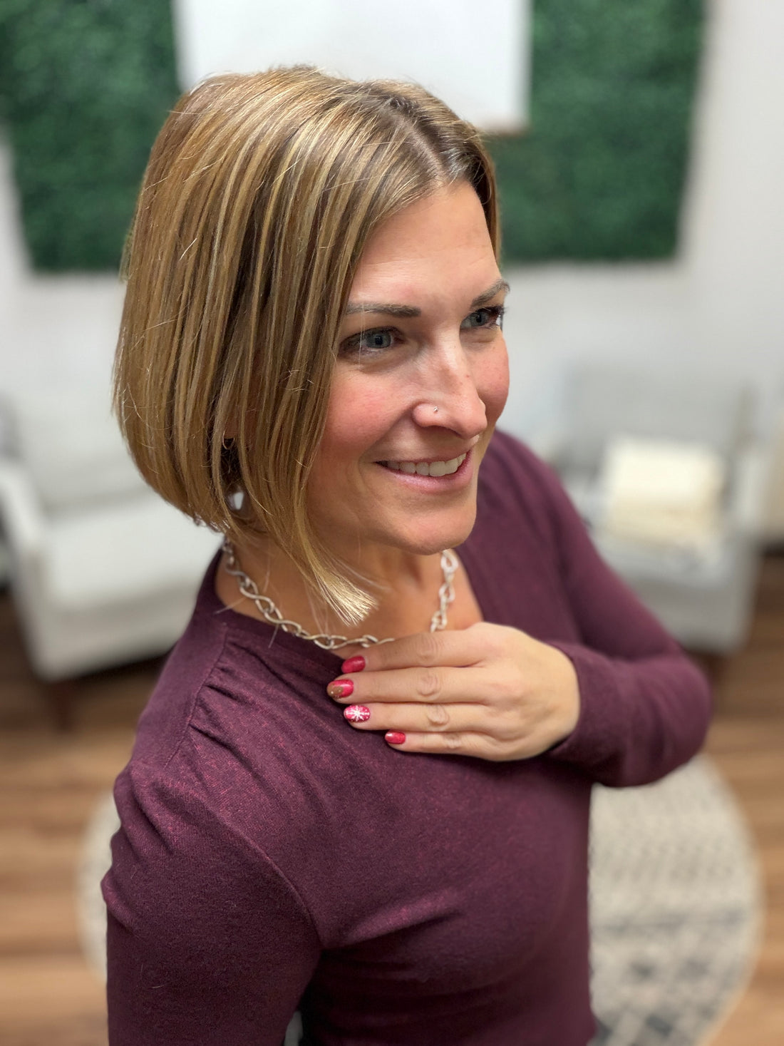 Liverpool - Long Sleeve V-Neck Top w/shirring - Maroon