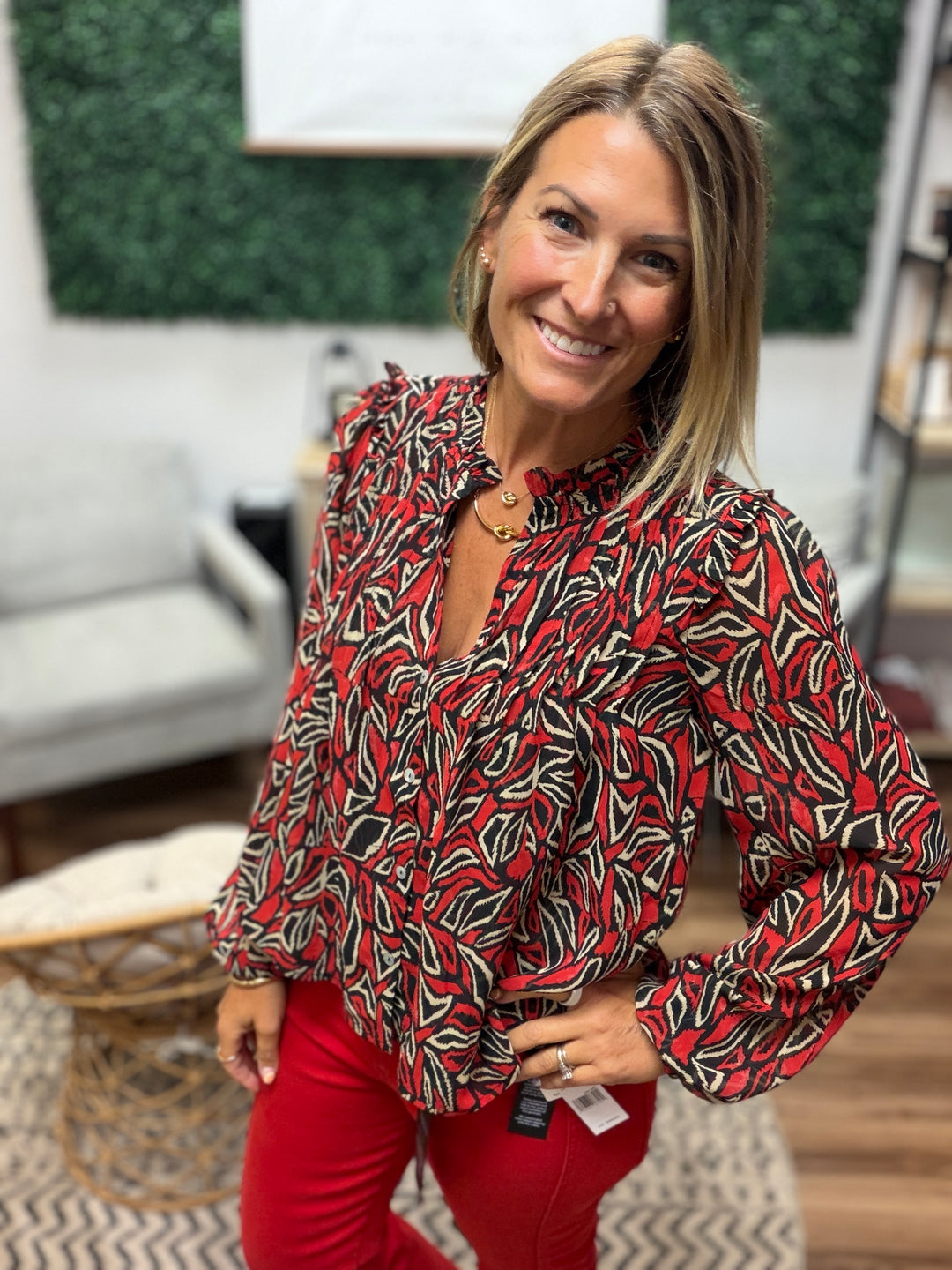 Liverpool - Long Sleeve Woven Blouse with Pintucks